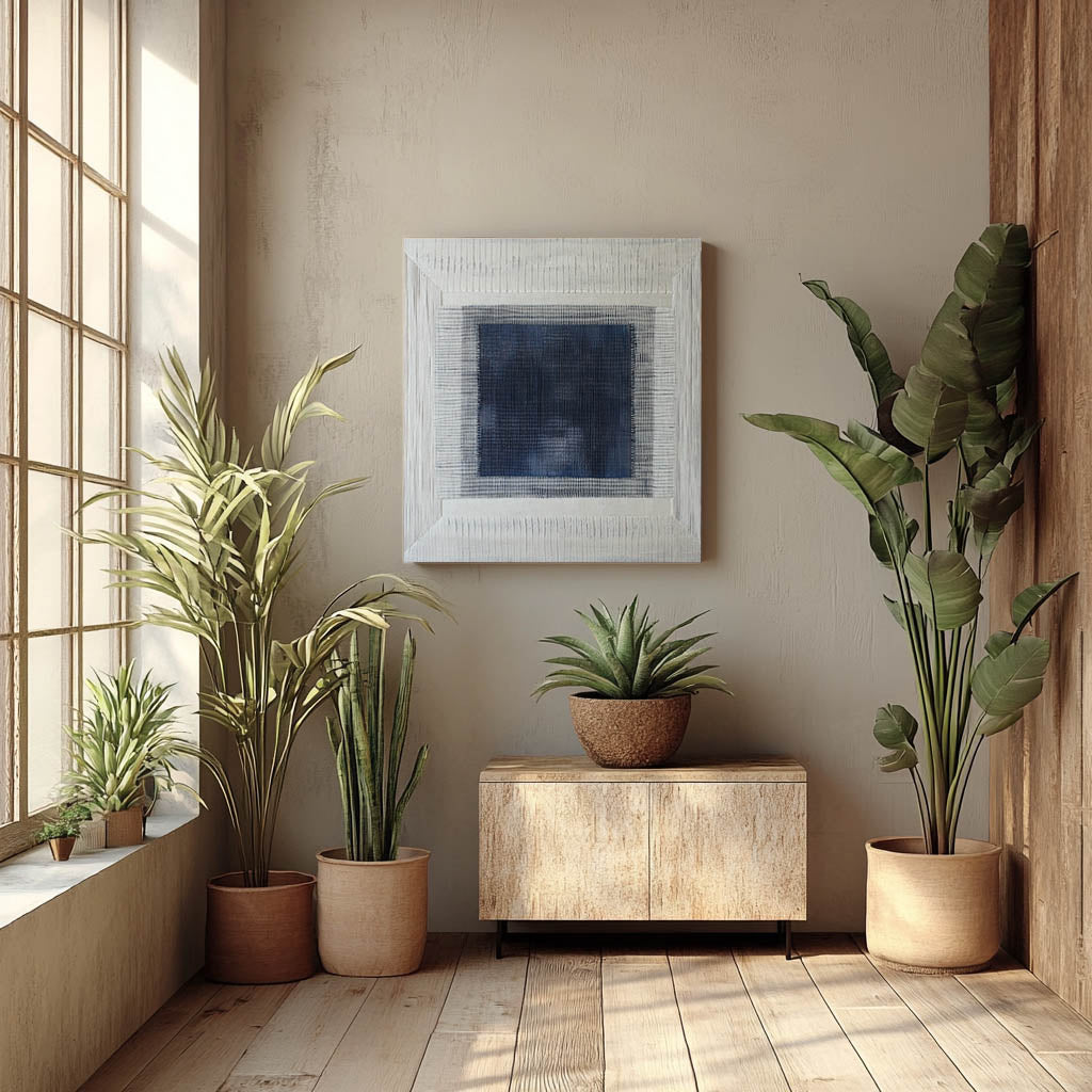 Textured Elegance: Woven Abstract with Blue and Black Composition