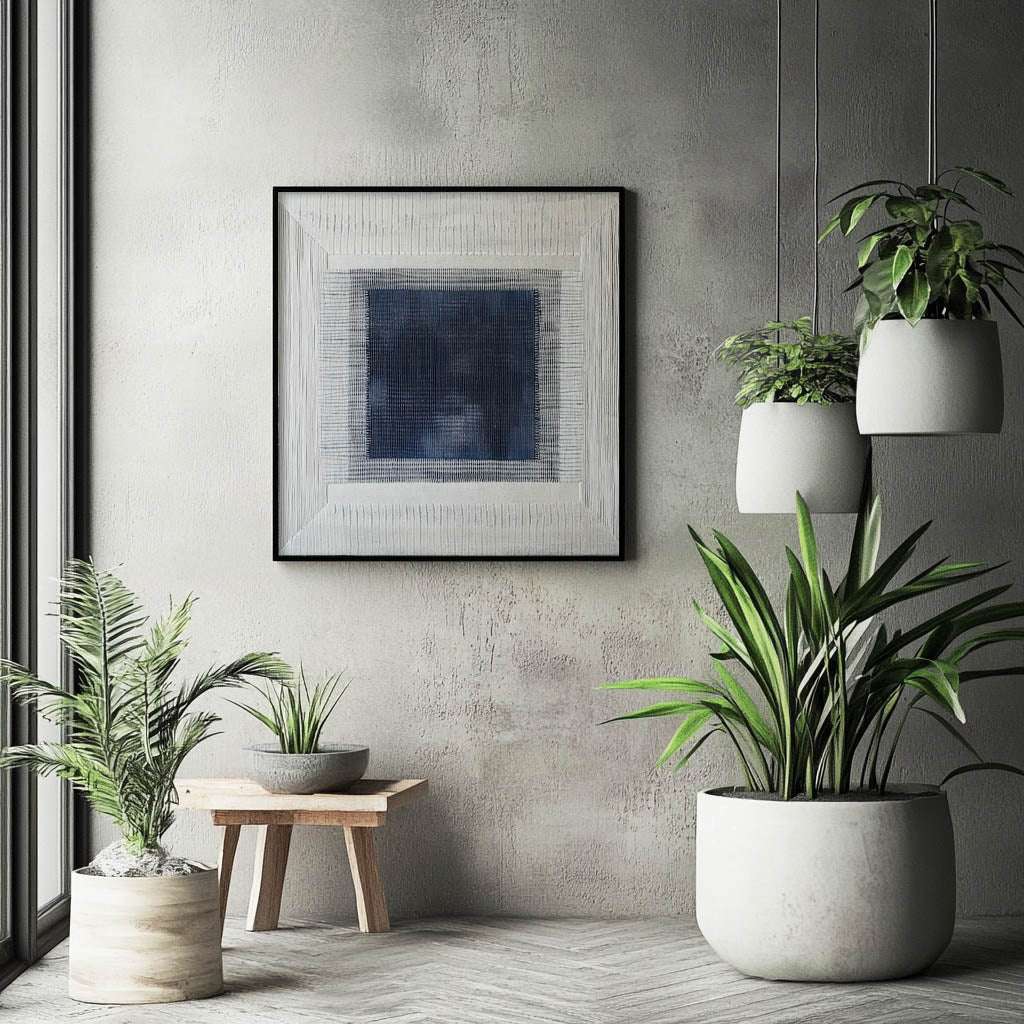 Textured Elegance: Woven Abstract with Blue and Black Composition