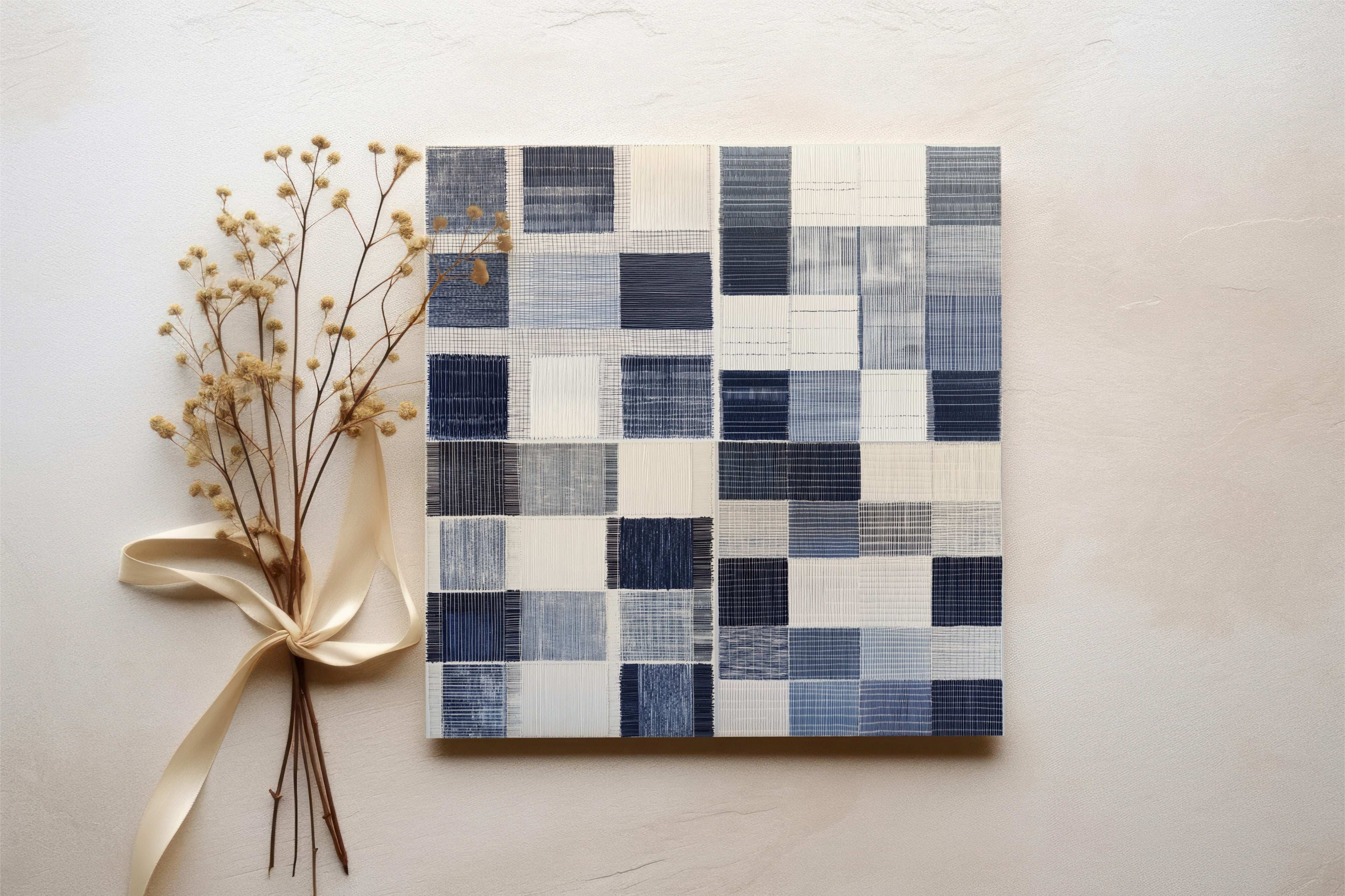 Denim Patchwork: Modern Abstract Fabric Canvas