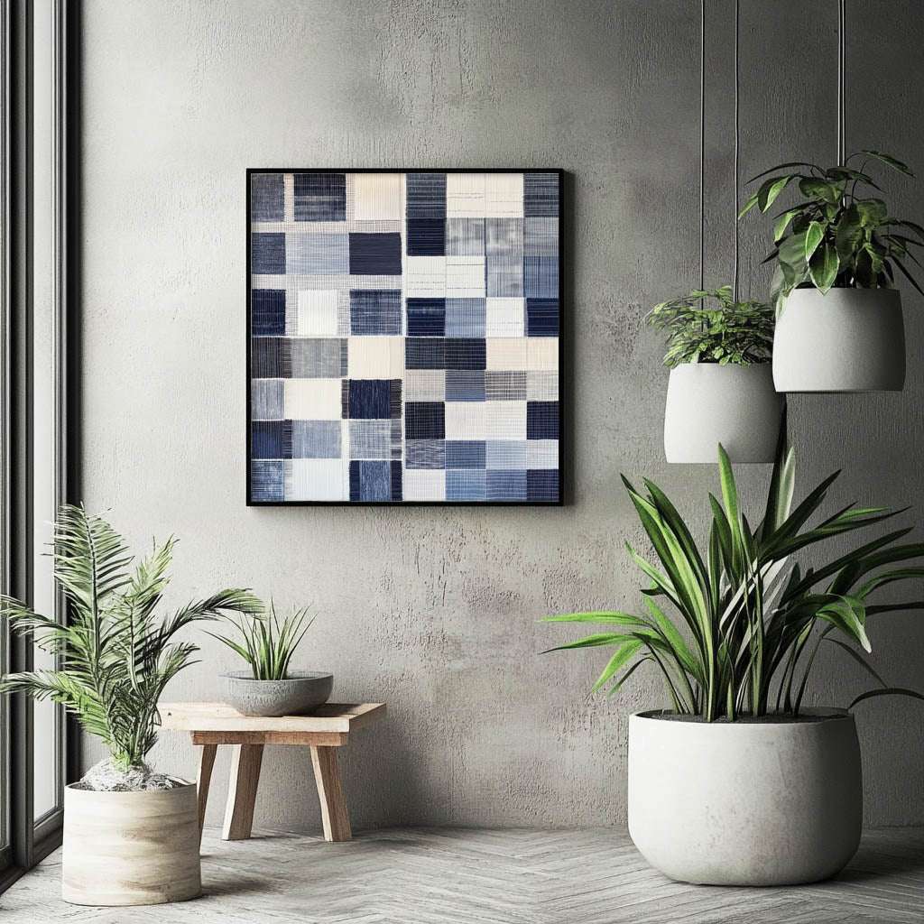 Denim Patchwork: Modern Abstract Fabric Canvas
