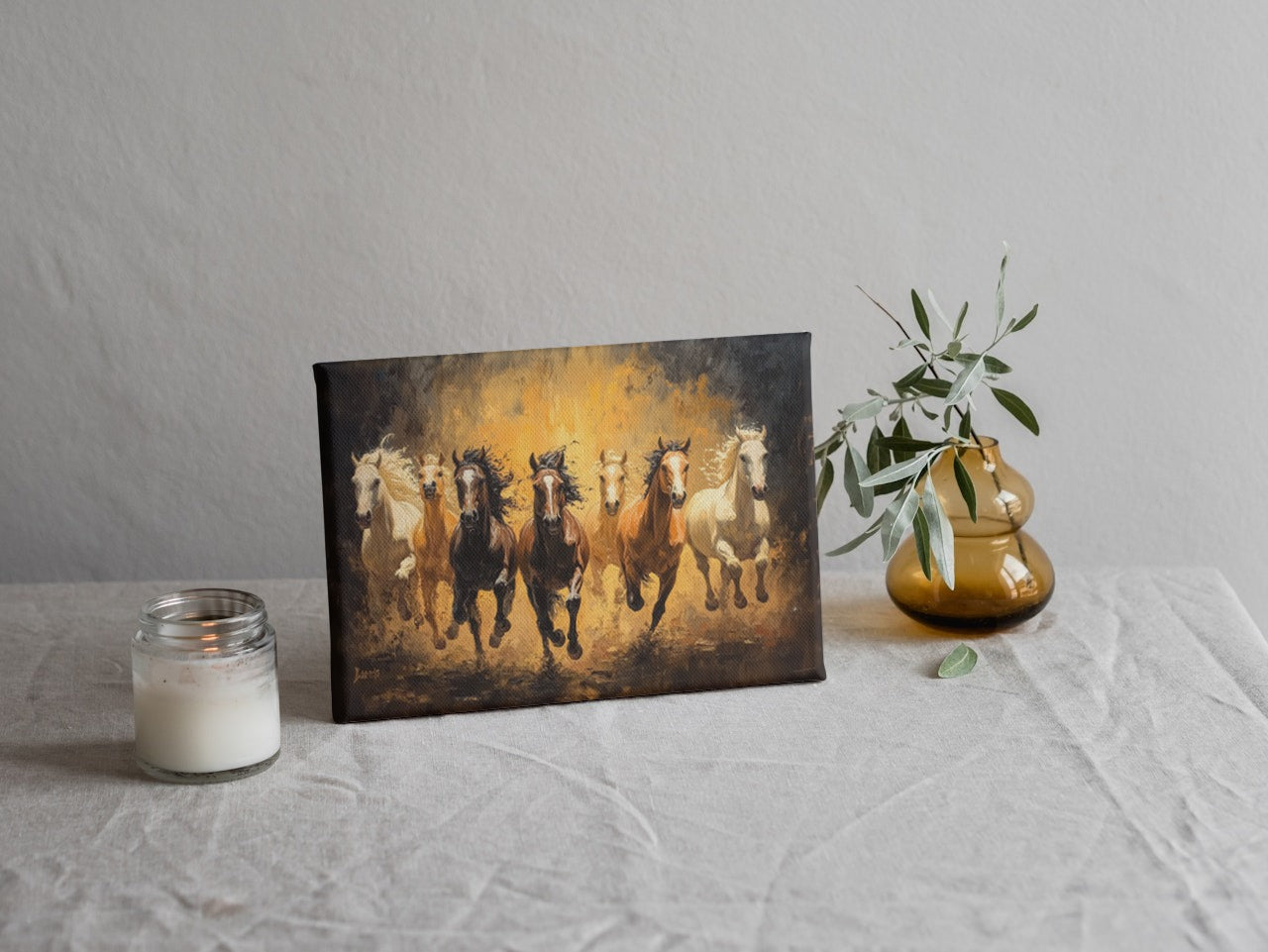 Golden Momentum: Seven Galloping Horses