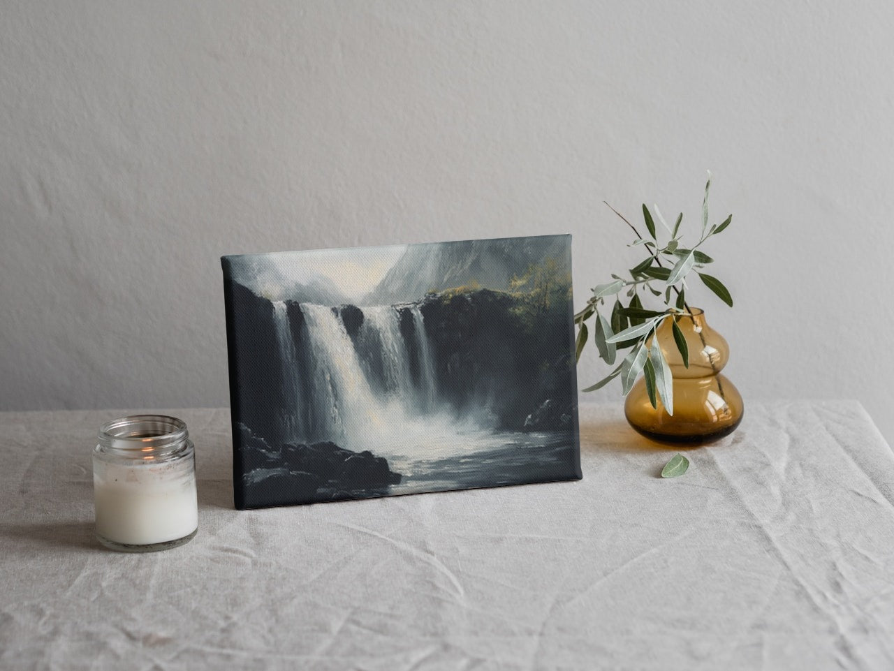Mystic Falls: Hyper-Realistic Waterfall in Black & Grey