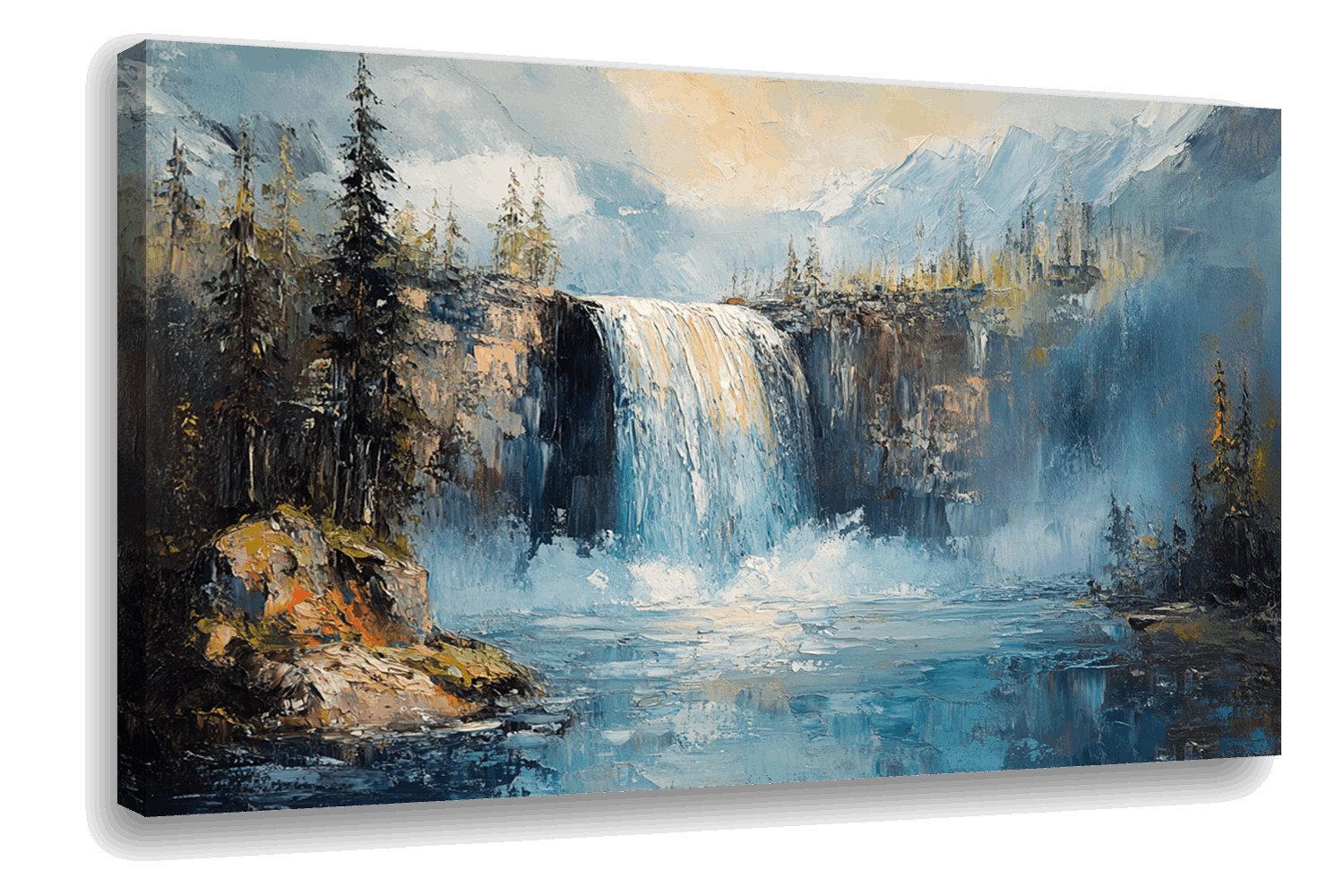 Ethereal Falls: Impressionist Waterfall and Forest