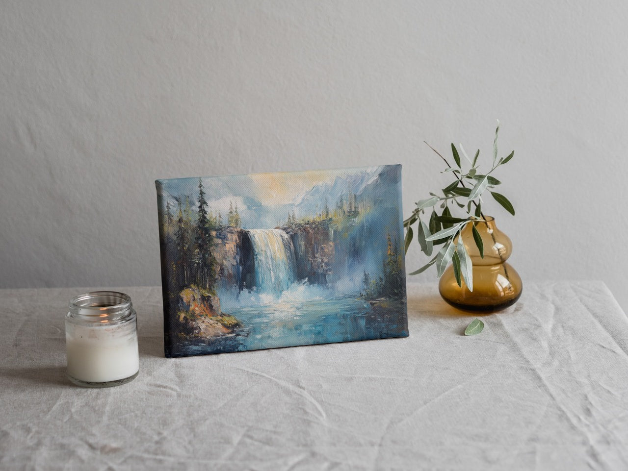 Ethereal Falls: Impressionist Waterfall and Forest