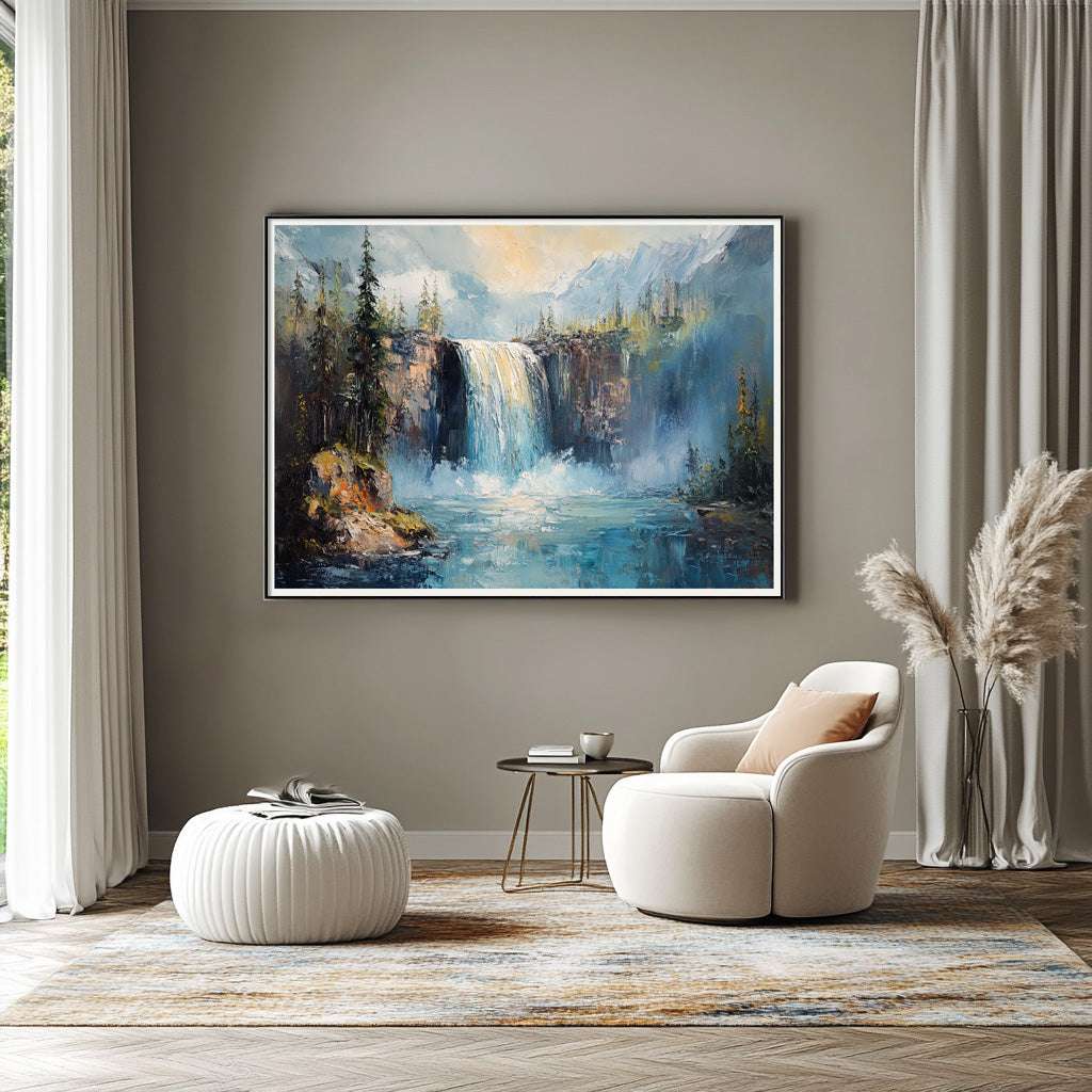 Ethereal Falls: Impressionist Waterfall and Forest