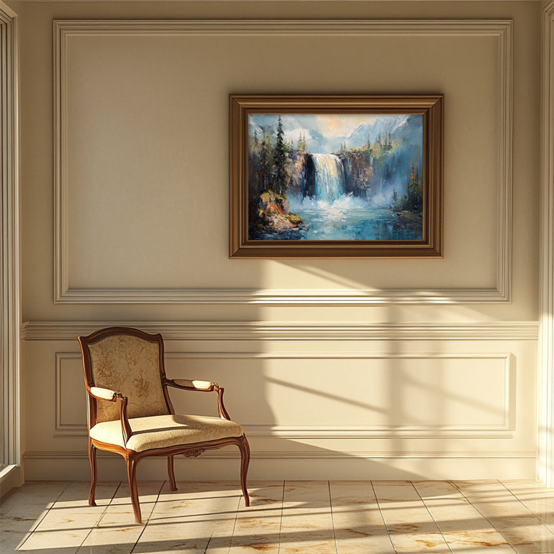 Ethereal Falls: Impressionist Waterfall and Forest