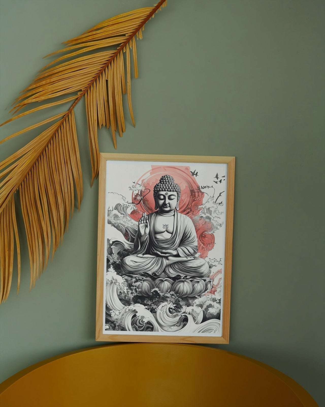 Tranquil Spirit: Buddha with Red Sun and Lotus Robe