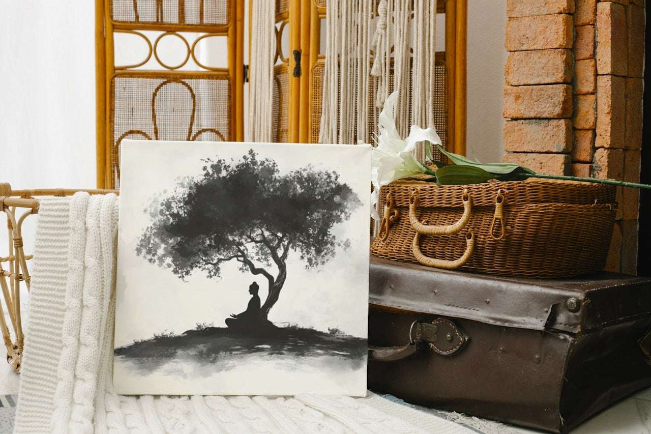 Silent Reflection: Buddha Under the Olive Tree