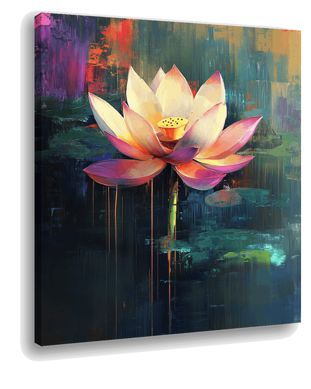 Dynamic Bloom: Lotus with Dripping Paint Effect