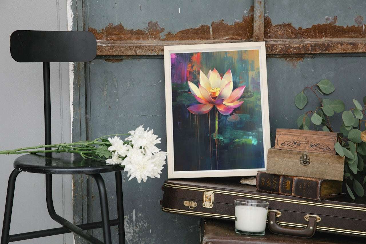 Dynamic Bloom: Lotus with Dripping Paint Effect