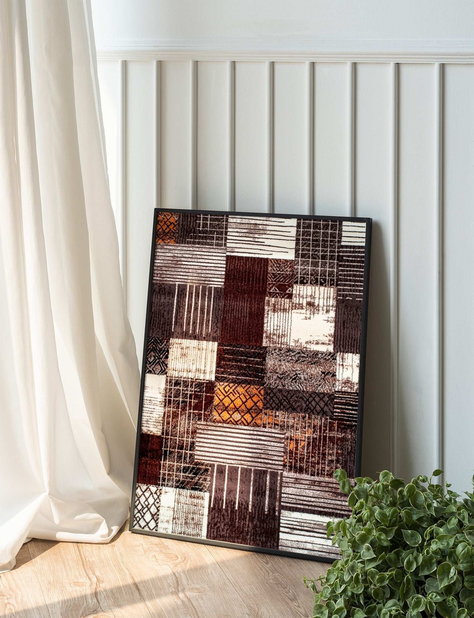 Abstract Earth Tone Geometry: Brown and Gray Patchwork Art