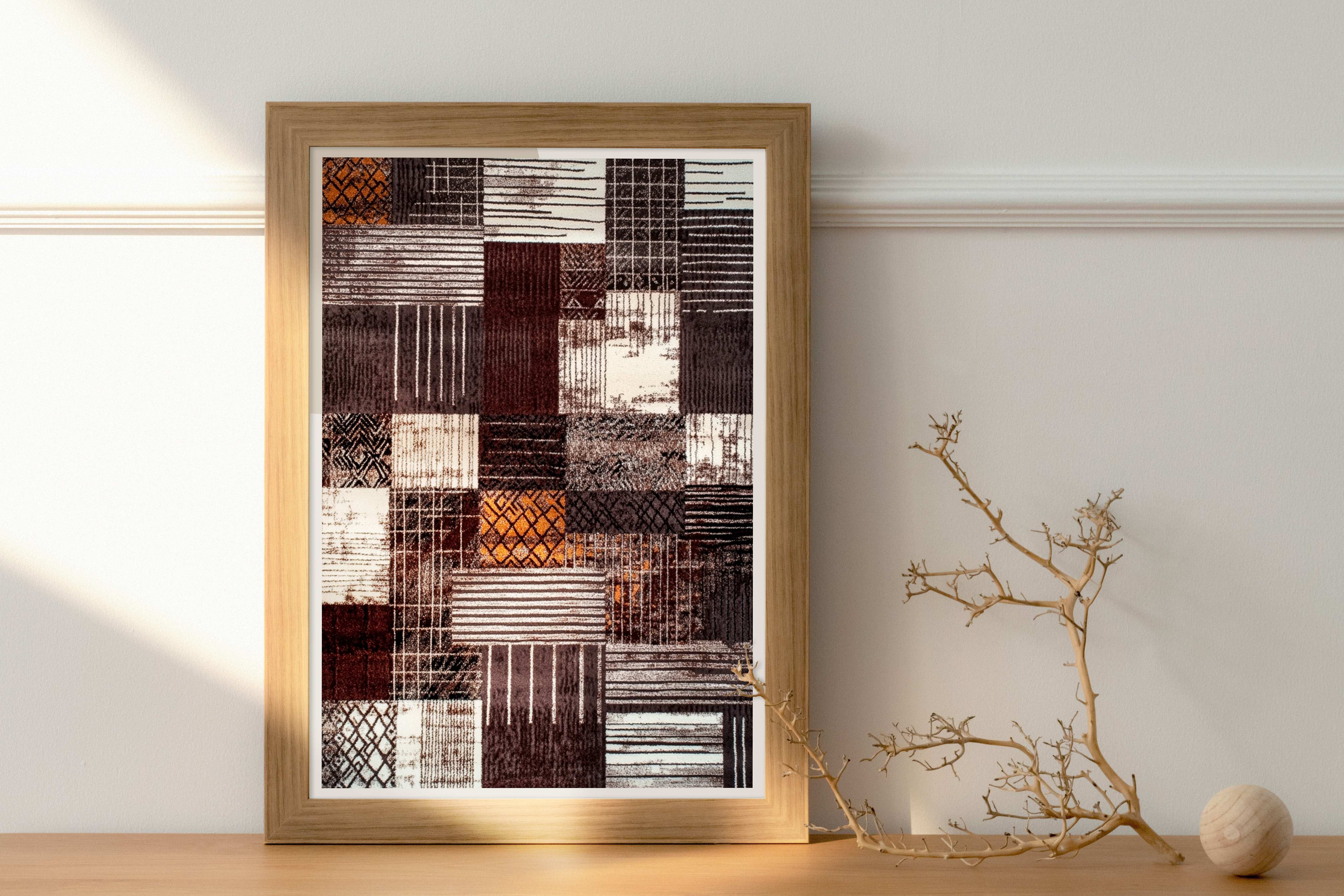 Abstract Earth Tone Geometry: Brown and Gray Patchwork Art