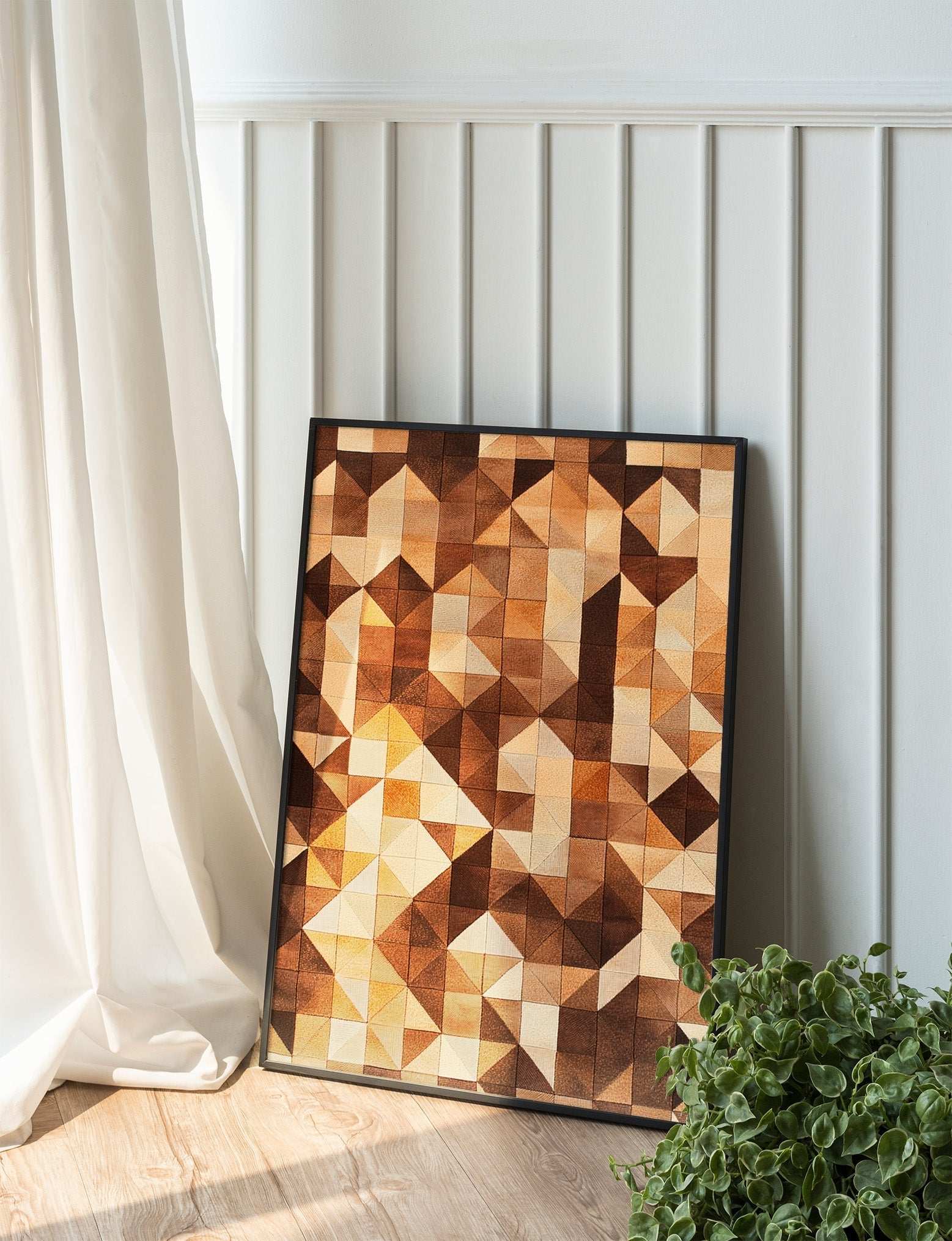 Luxury Wool Weave: Geometric Brown and Beige Artwork