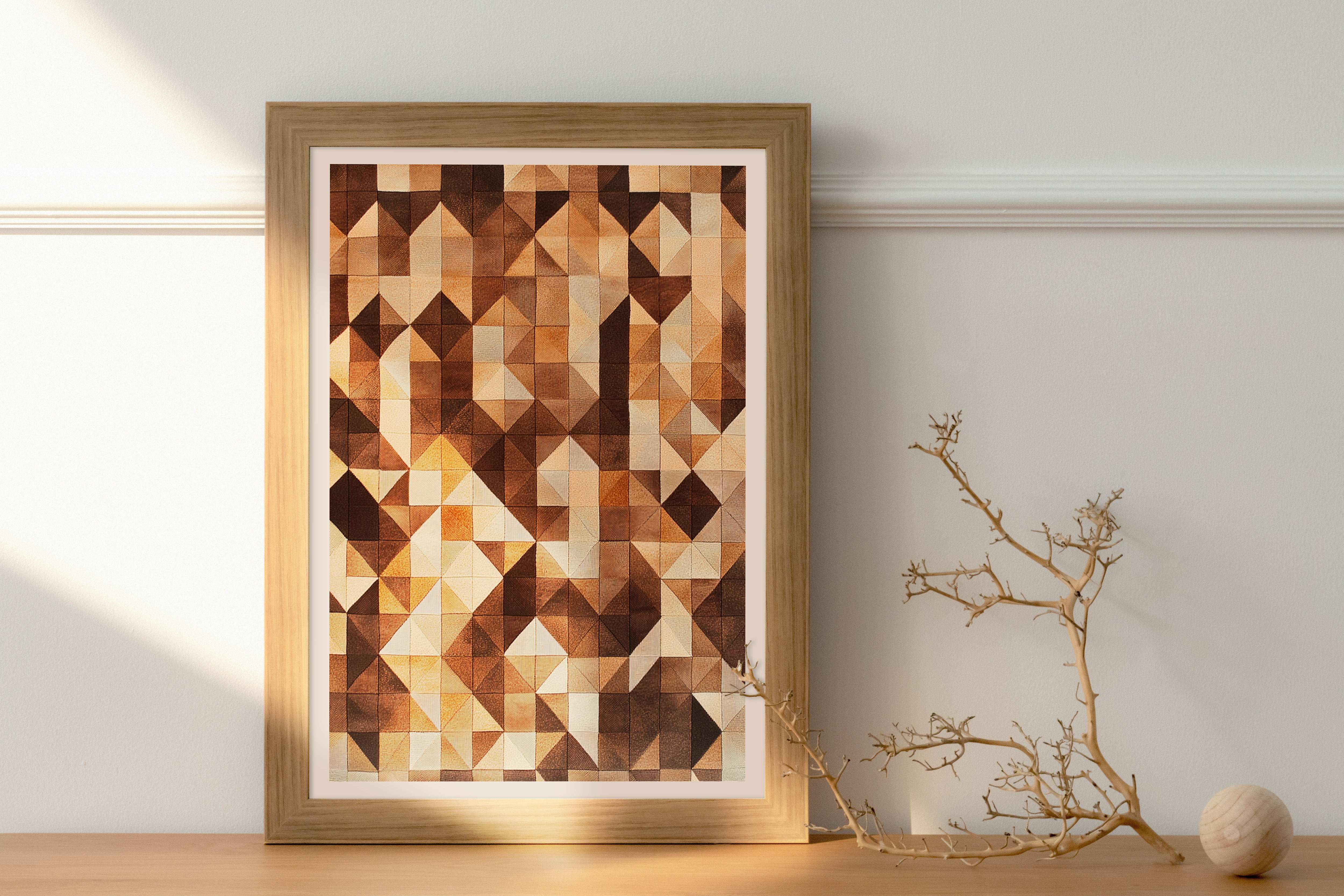 Luxury Wool Weave: Geometric Brown and Beige Artwork