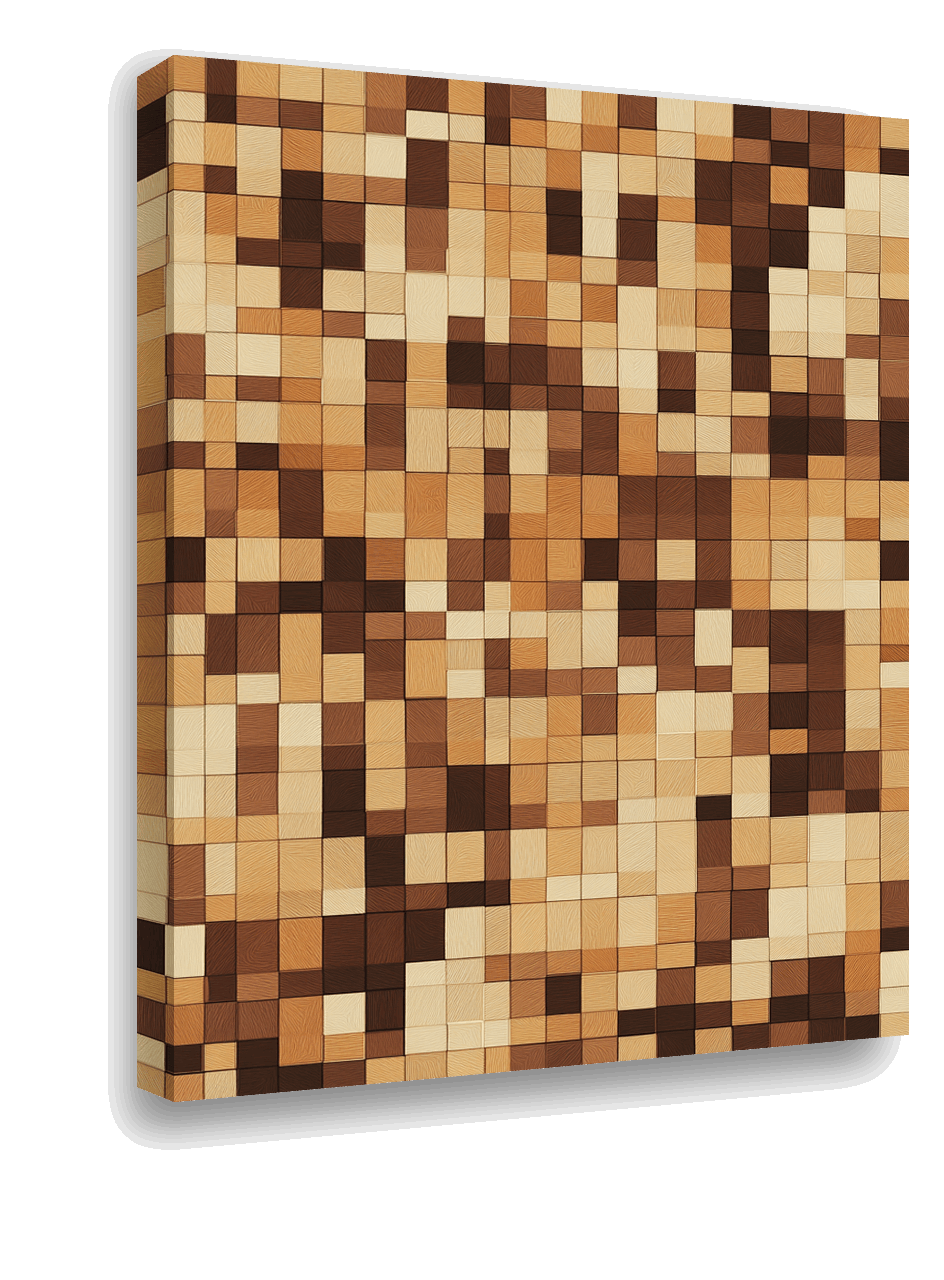 Pixelated Wooden Block Wall: Minecraft-Inspired Architectural Art