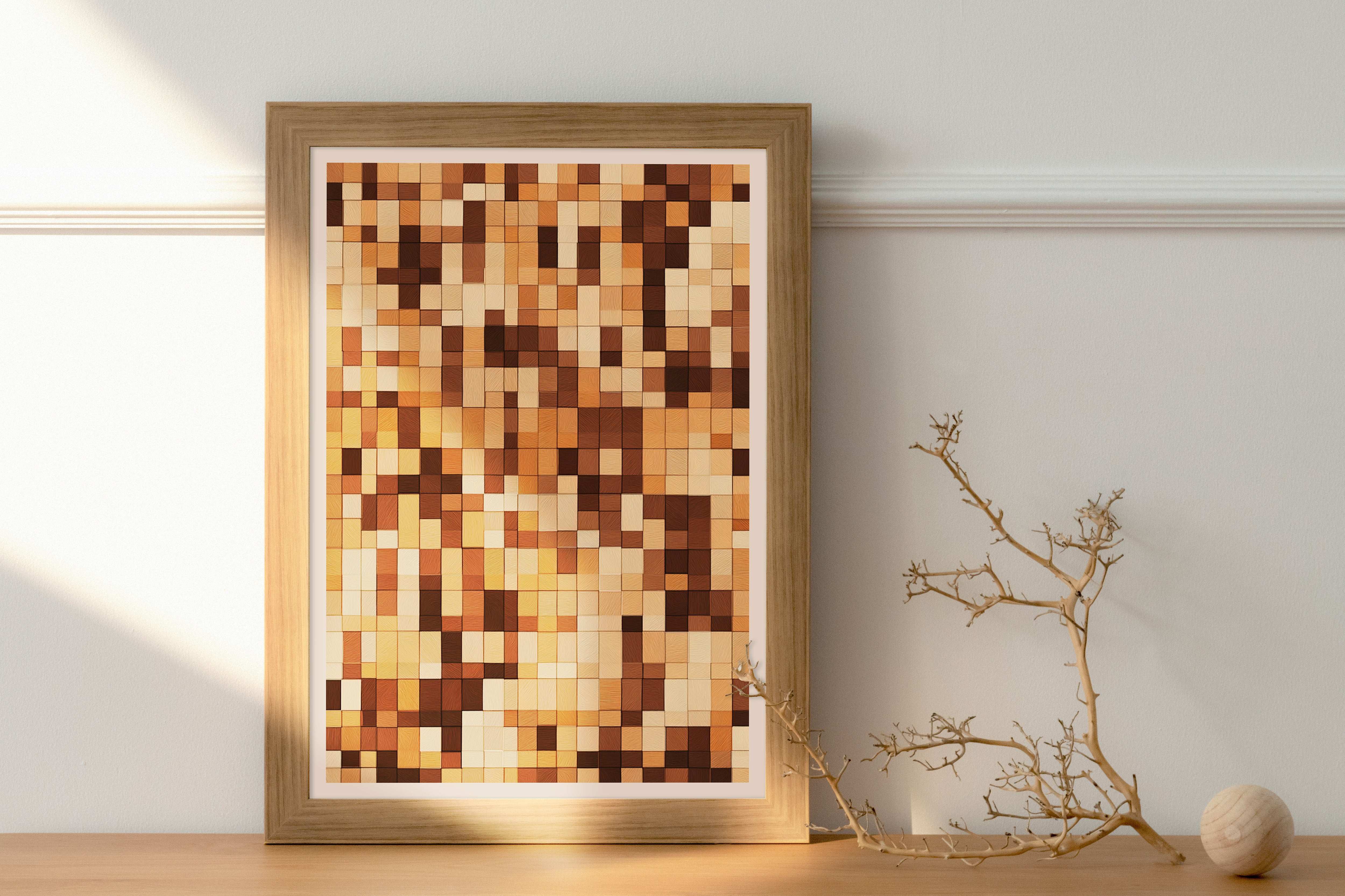 Pixelated Wooden Block Wall: Minecraft-Inspired Architectural Art