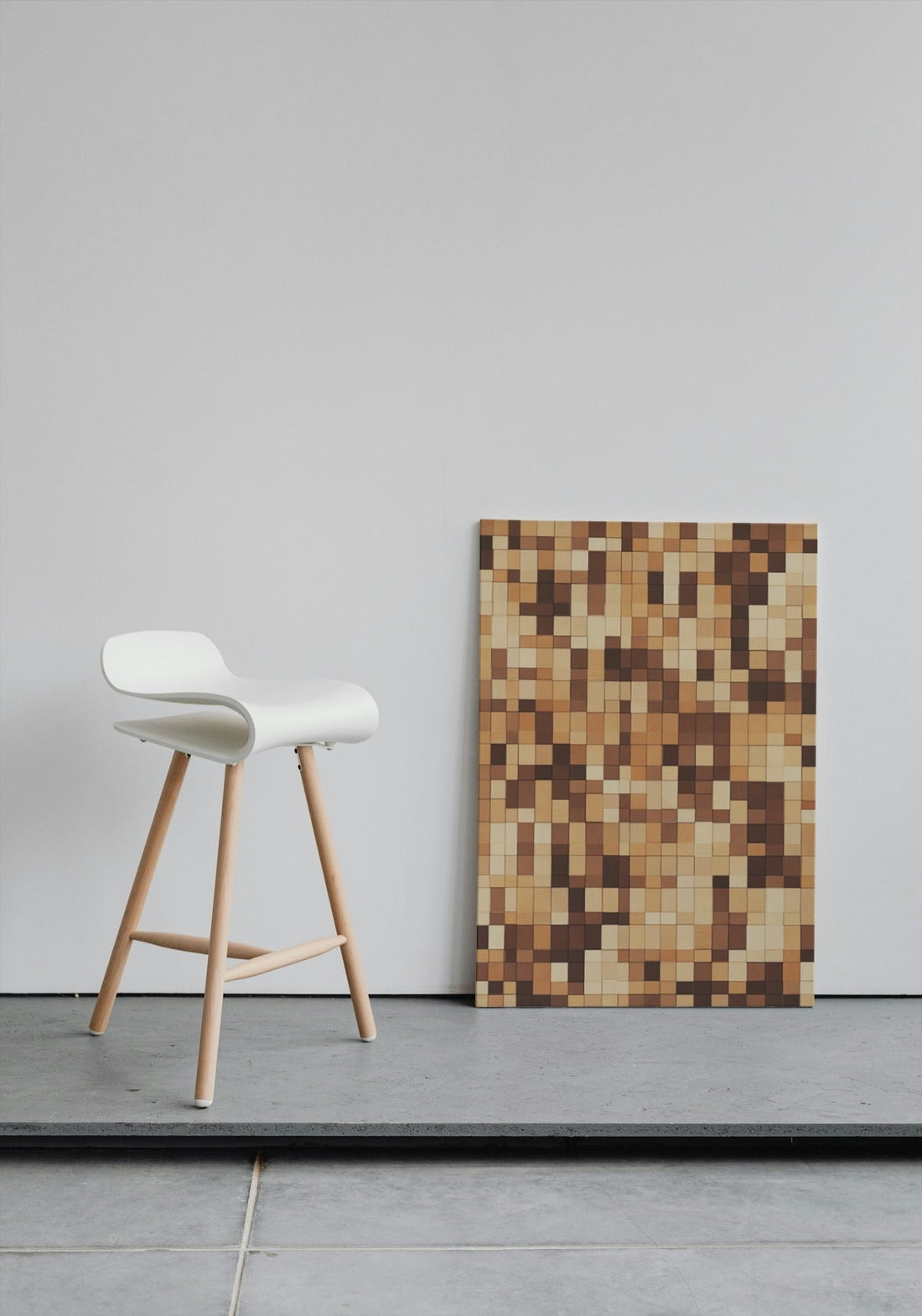 Pixelated Wooden Block Wall: Minecraft-Inspired Architectural Art