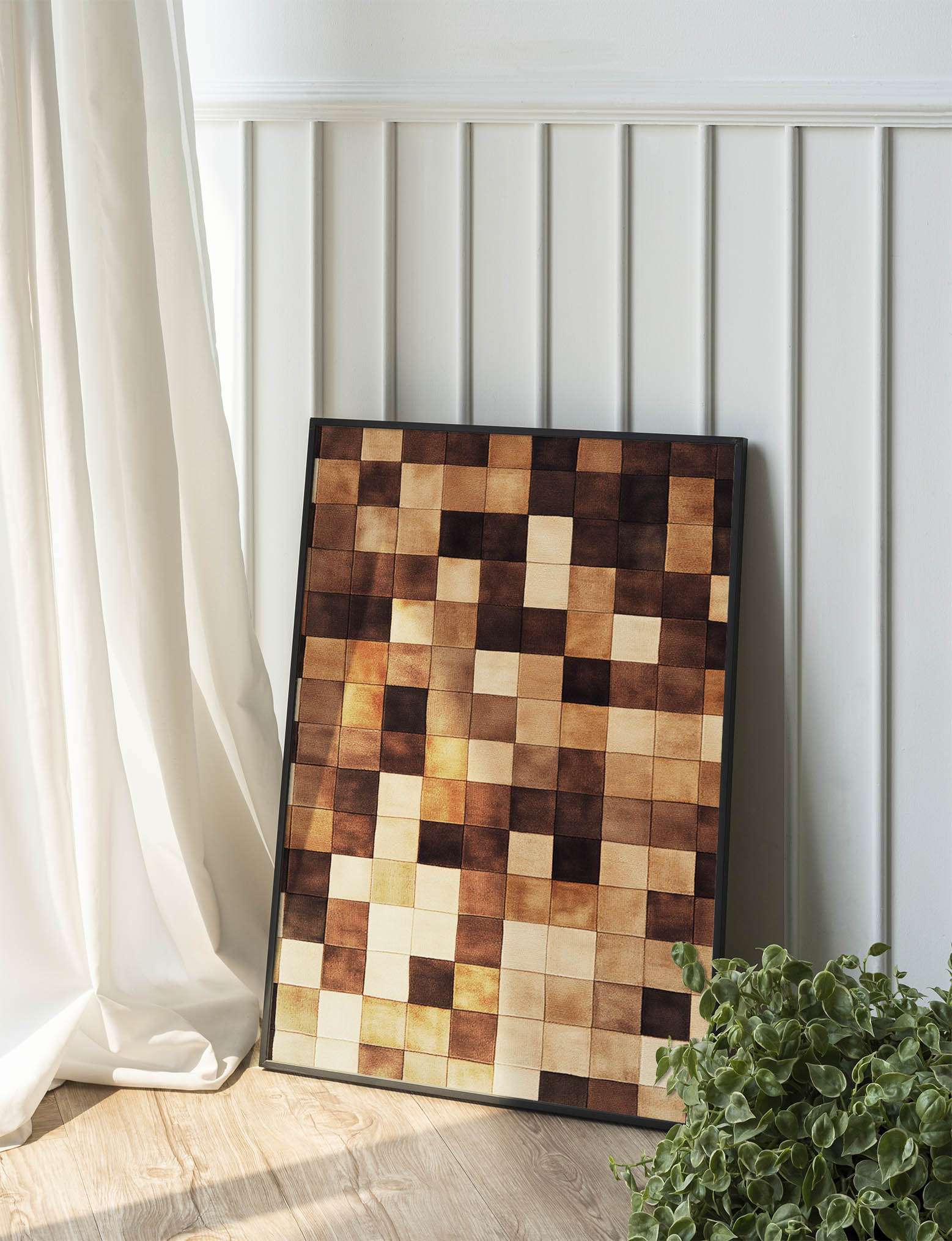 Vintage Checkered Wall: Hyper-Realistic Brown and Beige Art