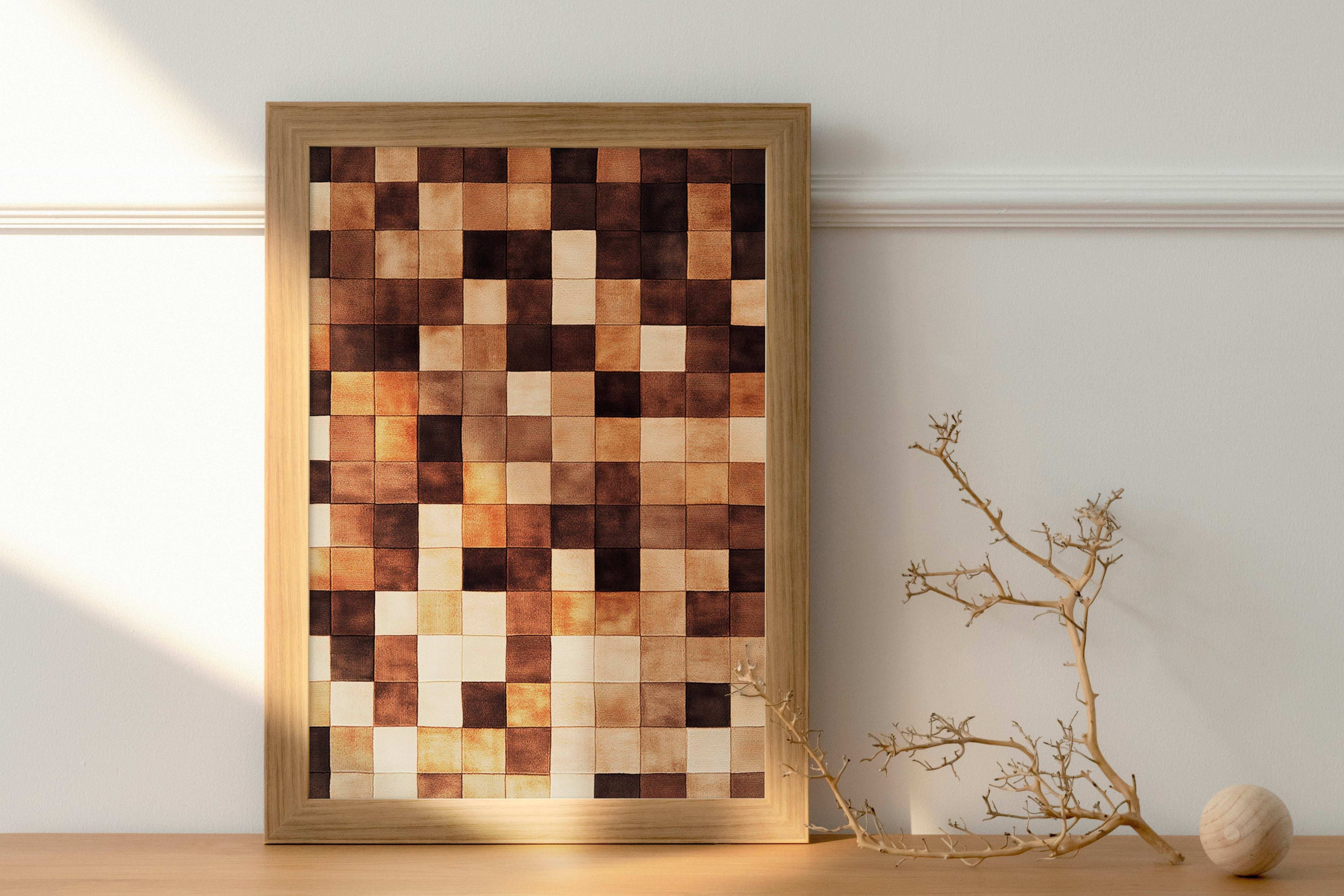 Vintage Checkered Wall: Hyper-Realistic Brown and Beige Art