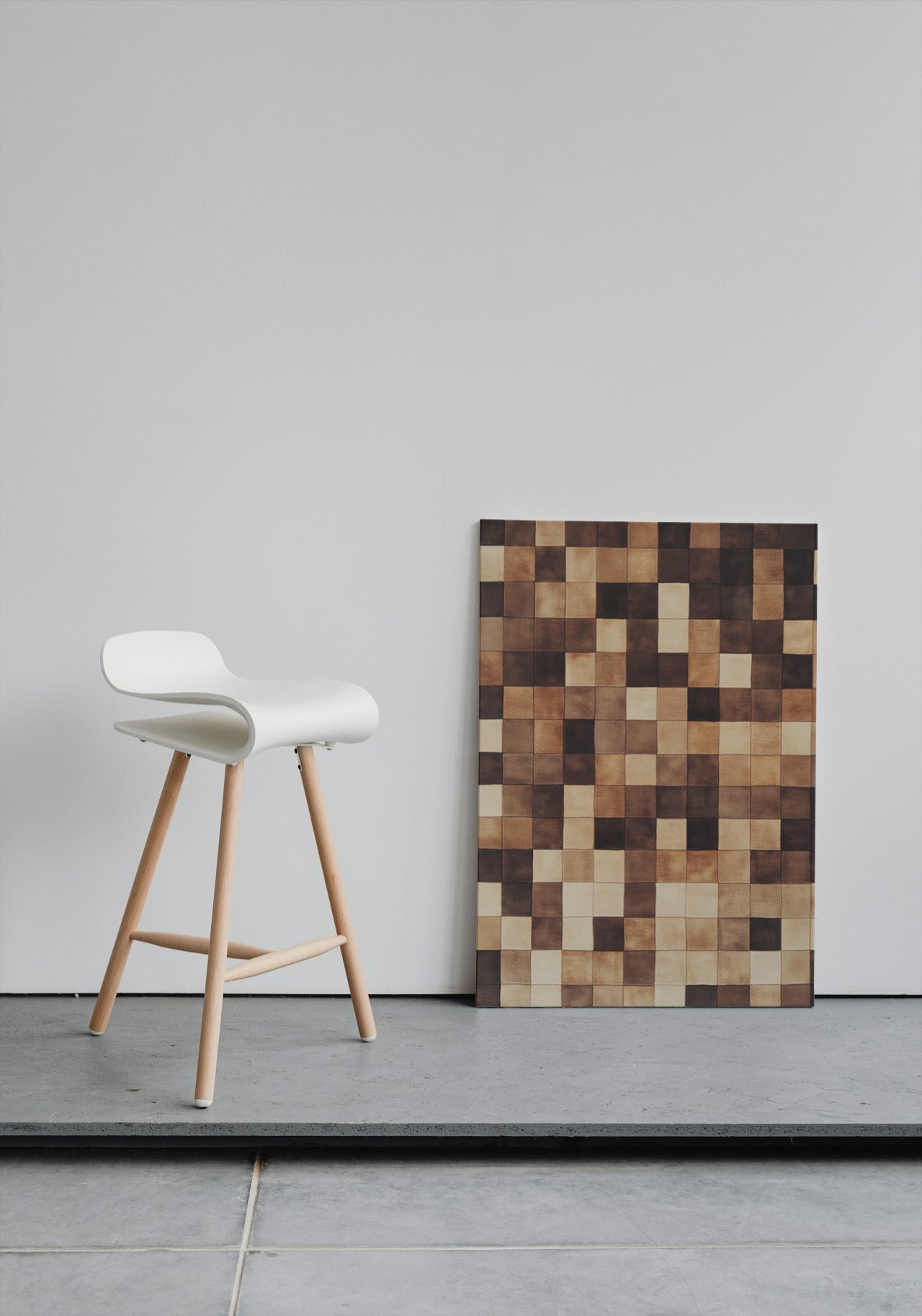 Vintage Checkered Wall: Hyper-Realistic Brown and Beige Art